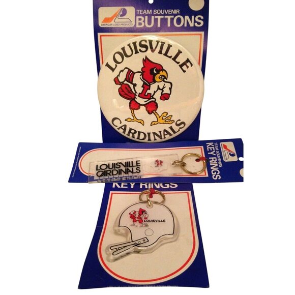 1990s Louisville Cardinals Giant 6" Pin-Back Button + 2 Acrylic Key Rings - Picture 1 of 4